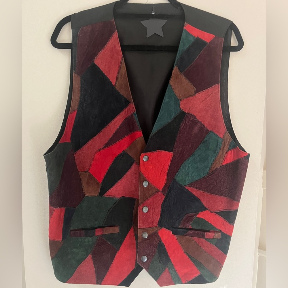 Vintage Patchwork Quilted Suede Vest (tonal red and black)